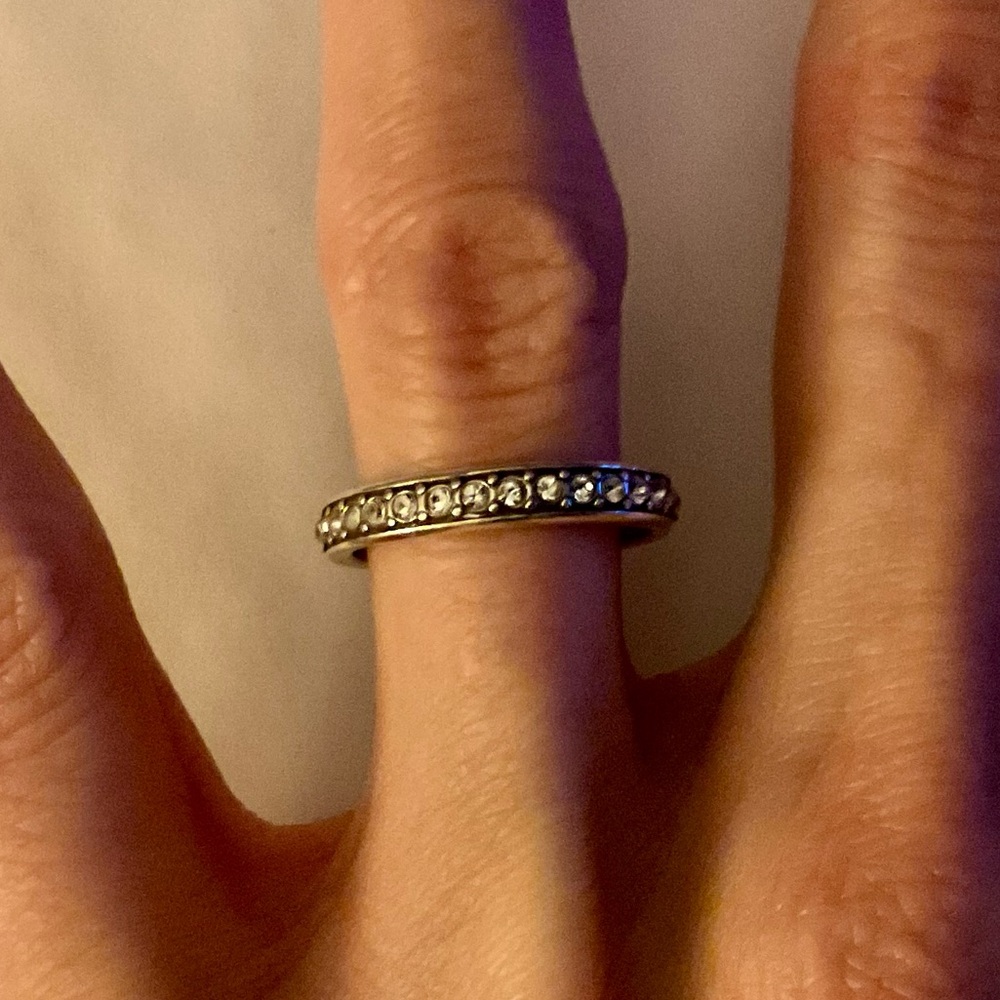 Brighton Crystal Eternity Band Ring Sz 7 Silver Tone Signed Classic Stackable - Picture 2 of 7